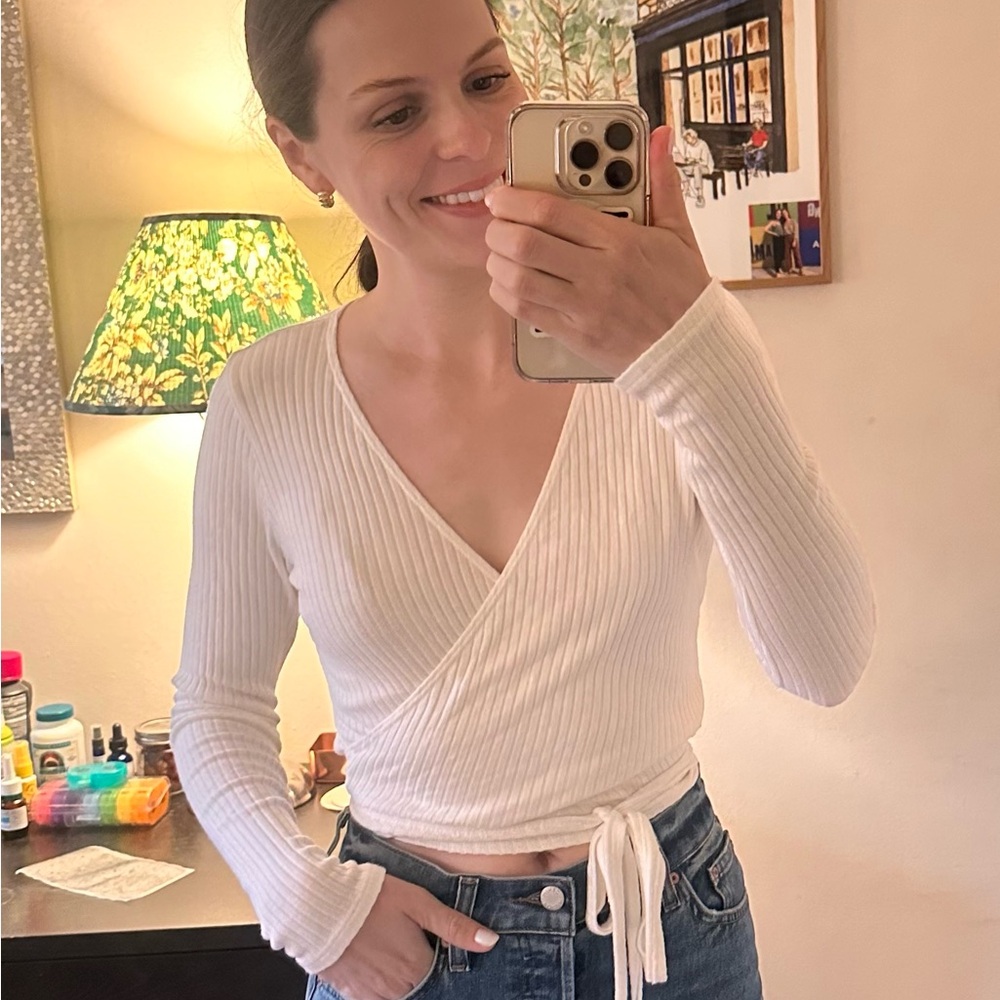 Reformation Petalo White Wrap Top